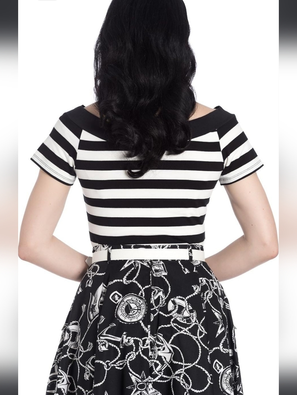 Hell Bunny Caitlin Striped Rockabilly Short Sleeve V Neck Top Black & White XL - Picture 4 of 9